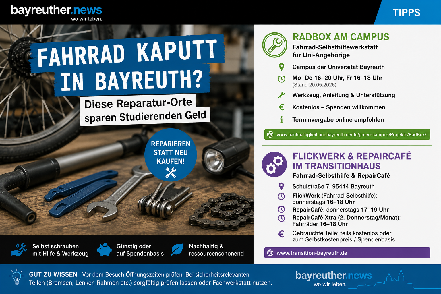 Fahrrad kaputt in Bayreuth? Diese Reparatur-Orte sparen Studierenden Geld