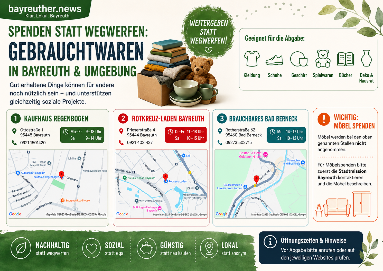 Spenden statt wegwerfen: Wo Gebrauchtwaren in Bayreuth eine zweite Chance bekommen