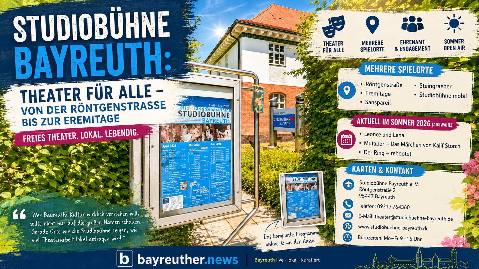 Studiobühne Bayreuth: Theater für alle — von der Röntgenstraße bis zur Eremitage