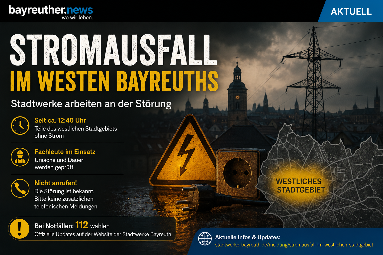 Stromausfall im Westen Bayreuths: Stadtwerke arbeiten an der Störung