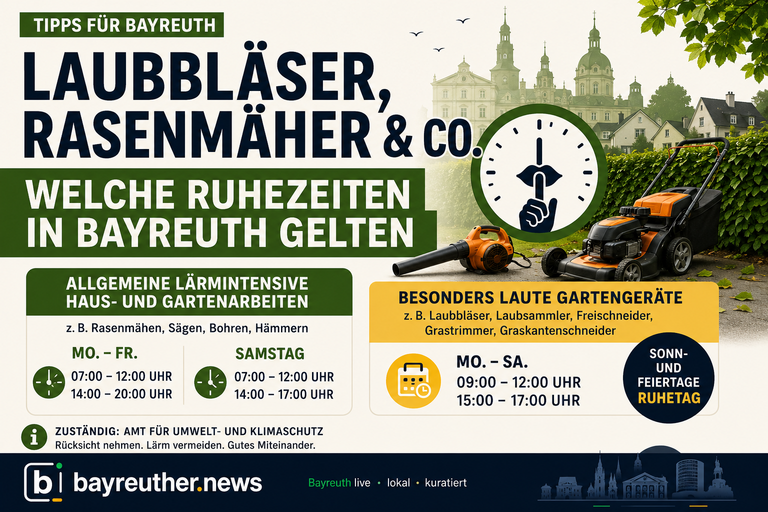 Laubbläser, Rasenmäher & Co. – welche Ruhezeiten in Bayreuth gelten