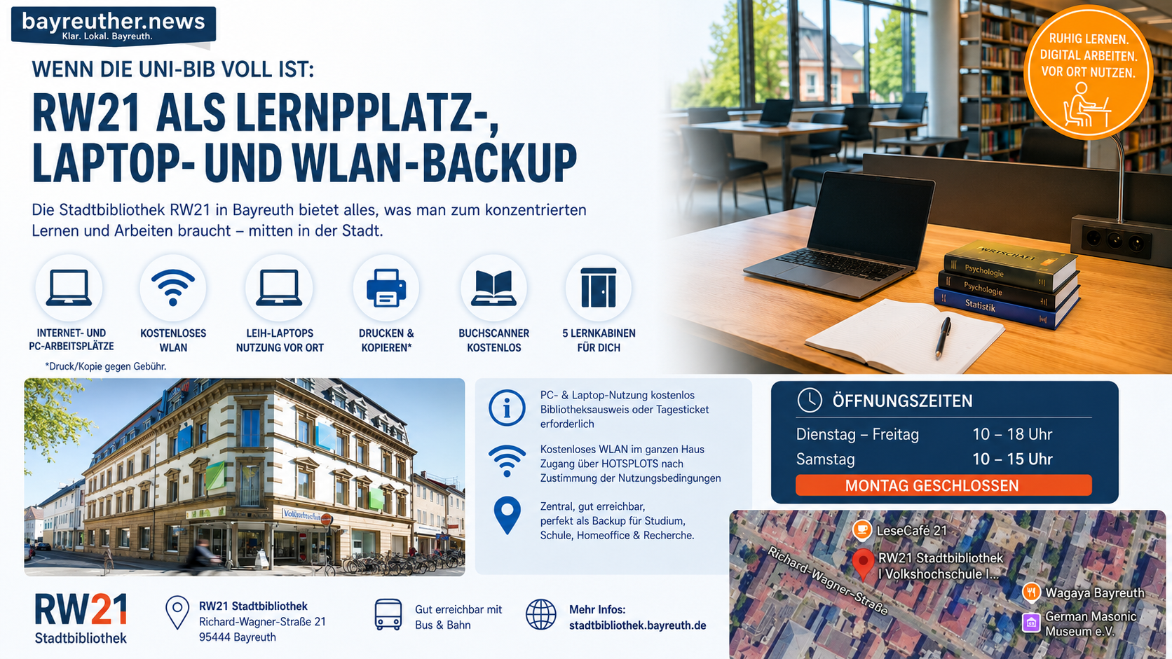 Wenn die Uni-Bib voll ist: RW21 als Lernplatz-, Laptop- und WLAN-Backup