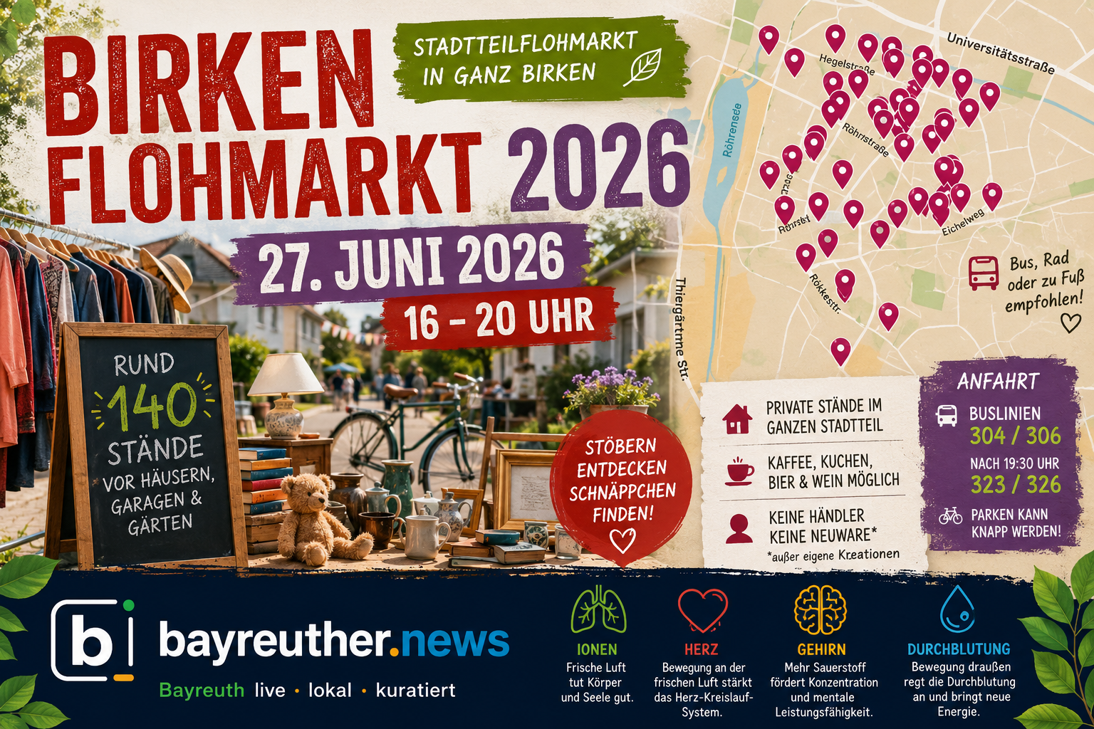 Birken-Flohmarkt 2026: Rund 140 Stände im Bayreuther Süden